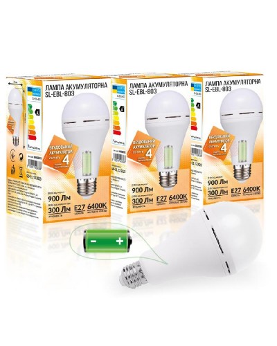 Набор лампа аккумуляторная Е27 LED SL-EBL-803 АС9W DC3W 6400К 3шт (000058962)