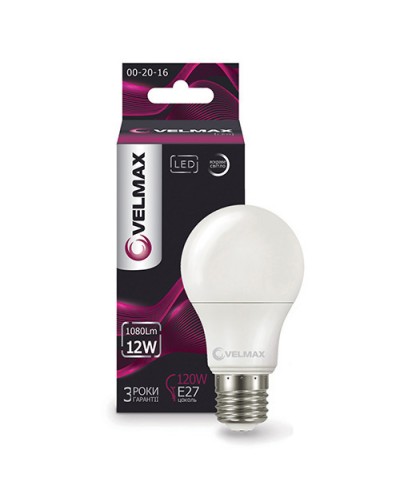 LED лампа VELMAX V-А60, 12W, E27, 4100K, 1200Lm, угол 240° (21-11-46)