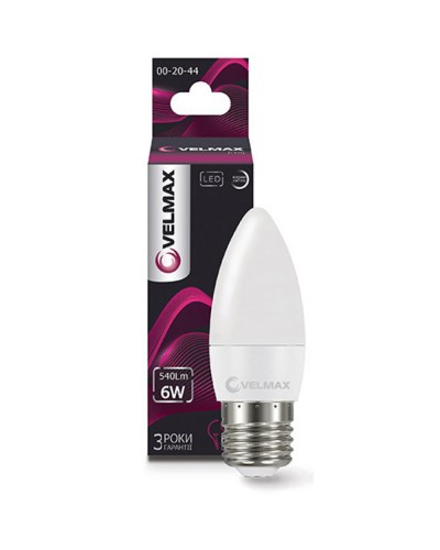 LED лампа VELMAX V-C37, 6W, 220V, E27, 4100K, 540Lm, EMC (21-13-52)