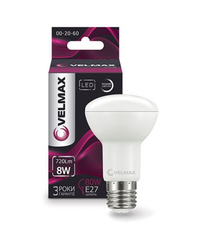 LED лампа VELMAX V-R63, 8W, 220V, E27, 4100K, 720Lm, EMC (21-15-32)
