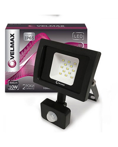 LED прожектор Velmax с датчиком движения, 10W, 900Lm, 6200K (00-25-11)