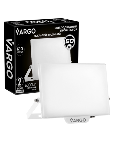 LED Прожектор VARGO Premium 50W, 6000lm, 120lm/w, IC Driver, 2 года гарантия, белый (118922)