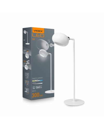 LED настольная лампа с аккумулятором VIDEX VLE-TF18W 3W 3000-5500K Белая (VLE-TF18W)