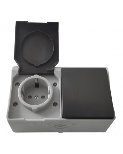 Розетка накладная 1-я з/к + накладной выключатель 1-кл. IP54 TNSy SURFACE (TNSy5000221)