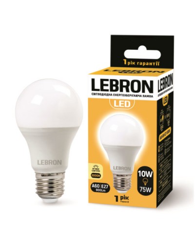 LED лампа LEBRON L-A60, 10W, Е27, 3000K, 900Lm (11-11-31)