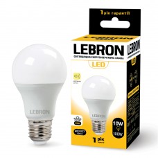 LED лампа LEBRON L-A60, 10W, Е27, 4100K, 900Lm, акустический датчик (11-11-82)