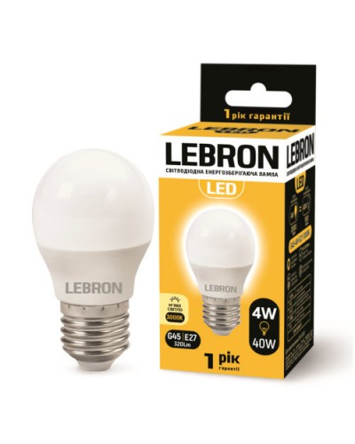 LED лампа LEBRON L-G45, 4W, 220V, Е27, 3000K, 320Lm (11-12-41)