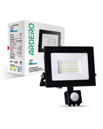 Светодиодный прожектор Ardero LL-2030ARD 30W 2400Lm 6500K с датчиком (80023)