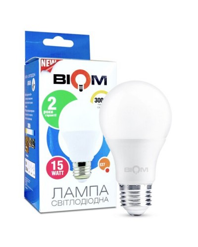 Свiтлодiодна лампа Biom BT-515 A60 15W E27 3000К матова (00-00001433)