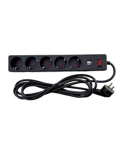 Сетевой фильтр 5+2usb гнезд с заземлением, 3 м, 2USB, защитные шторки (EH-NFBU-5.3)