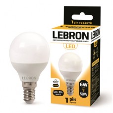 LED лампа LEBRON L-G45, 6W, 220V, Е14, 4100K, 480Lm (11-12-20)