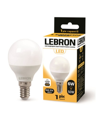 Светодиодная лампа LEBRON L-G45, 6W, 220V, Е14, 4100K, 480Lm (11-12-20)