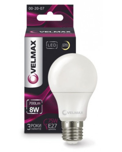 Светодиодная лампа VELMAX V-А60 12W E27 6500K 1200Lm кут 240 (21-11-47)