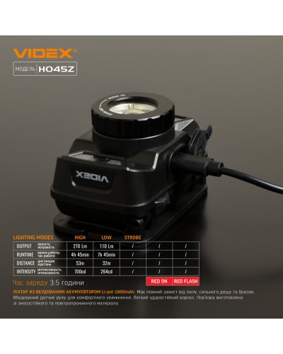 Налобний світлодіодний ліхтарик VIDEX 270Lm 5000K (VLF-H045Z)
