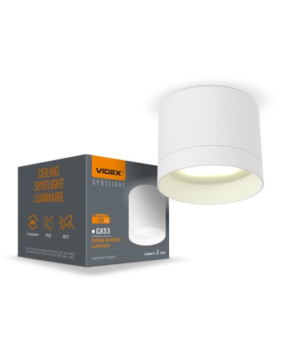 Світильник VIDEX IP44 під лампу GX53 накладний Білий VL-SPF19A-W (27675)