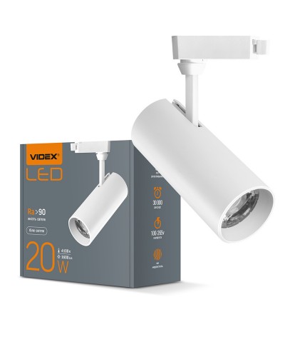 LED  світильник трековий VIDEX 20W 4100K білий (VL-TR04-204W)