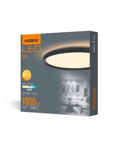 LED світильник з декоративною підсвіткою VIDEX 18W 4000K Чорний (VL-DL3R-184B)